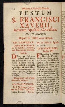 226-232, Festum S. Francisci Xaverii