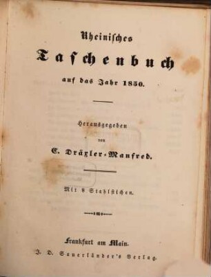 Rheinisches Taschenbuch auf das Jahr .... 1850, 1850