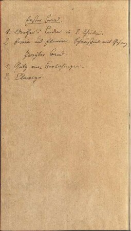 handschriftliches Inhaltsverzeichnis mit Tinte