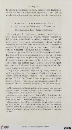 La propriété de la comtesse de Balbi et du comte de Provence à Versailles