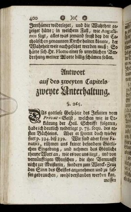 Antwort auf des zweyten Capitels zweyte Unterhaltung.