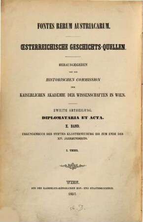 Urkundenbuch des Stiftes Klosterneuburg : bis zum Ende des vierzehnten Jahrhunderts. 1