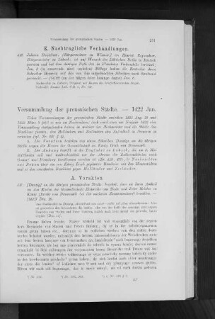 Versammlung der preussischen Städte. - 1422 Jan.