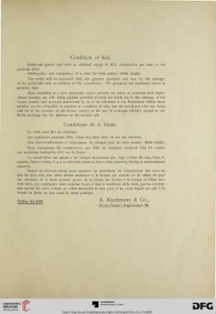 Condition of Sale – Conditions de la Vente