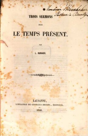 Trois sermons pour le temps présent