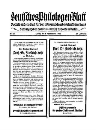 Prof. Dr. Friedrich Lohr : [Nachruf]