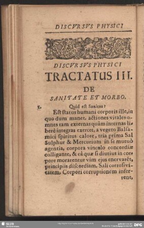 Discursus Physici Tractatus III. De Sanitate Et Morbo