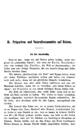 II. Präpariren und Naturaliensammlen auf Reisen.