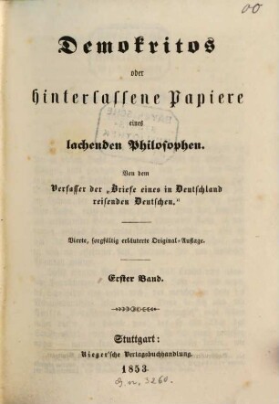 Demokritos oder hinterlassene Papiere eines lachenden Philosophen, 1