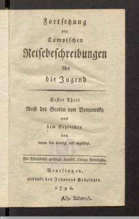 1: [Reise des Grafen Benjowsky] Band 1