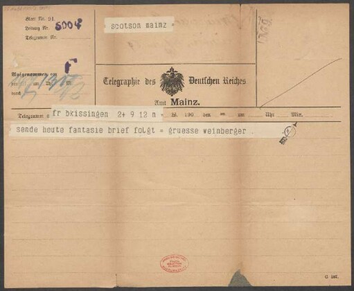 Brief an B. Schott's Söhne : 14.07.1904