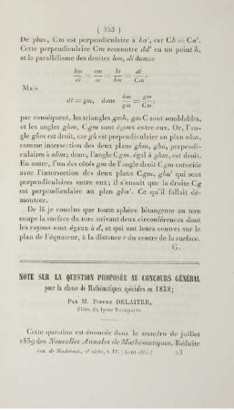 Note sur la question proposée au concours général pour la classe de Mathématiques spéciales en 1858.