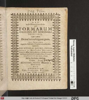 De Formarum Origine, Et Seminali Principio : Amphisbētēma Philosophikon