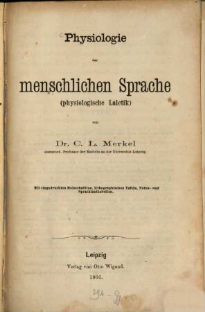 Physiologie der menschlichen Sprache : physiologische Laletik