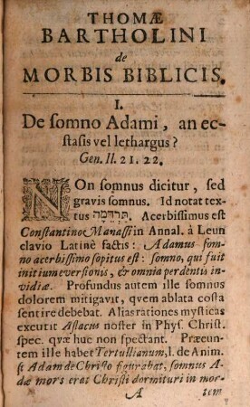 Th. Bartholini De Morbis Biblicis Miscellanea Medica
