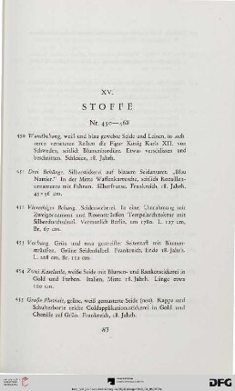 XV. Stoffe (Nr. 450-468)