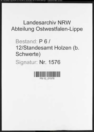 Sterberegister Standesamt Holzen bei Schwerte