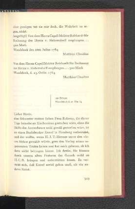 An Bürde Wandsbeck, den 27. Dezember 1784