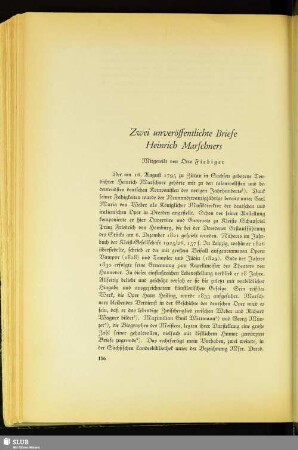Zwei unveröffentlichte Briefe Heinrich Marschners