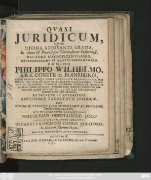 Qvasi Jvridicvm : In Auditorio Jctorum Majori, Die XXVI. Septembris Anno MDCCXVI.