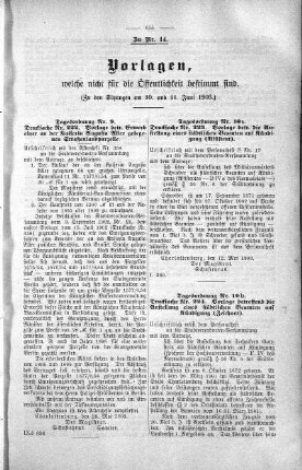 Vorlagen welche nicht für die Oeffentlichkeit bestimmt sind., 10.+ 11. Juni 1903