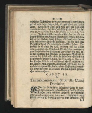 Caput III. De Transubstantiatione, & de Usu Coenae Dominicae.