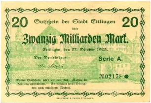 Geldschein / Notgeld, 20 Milliarden Mark, 27.10.1923