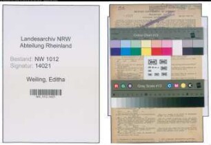 Entnazifizierung Editha Weiling , geb. 21.10.1893 (Ordensschwester)