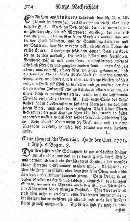 Neue theatralische Beyträge.