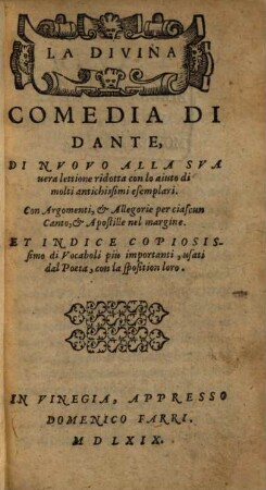 La Divina Comedia di Dante : Con argomenti e allegorie per ciascun canto, e apostille nel margine