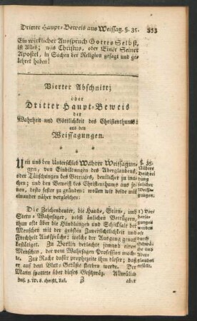 Vierter Abschnitt; oder Dritter Haupt-Beweis der Wahrheit und Göttlichkeit des Christenthums aus den Weissagungen