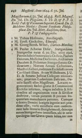 Magisterii Anno 1644 - 1650