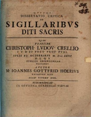 Dissertatio critica de sigillaribus diti sacris
