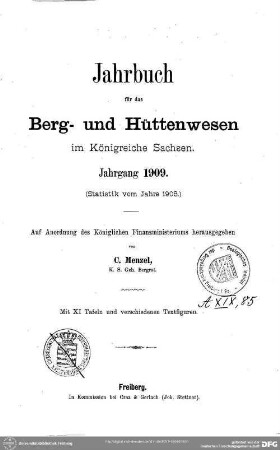 1909: Jahrbuch für das Berg- und Hüttenwesen in Sachsen