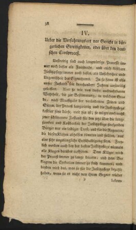 IV. Ueber die Verfahrungsart vor Gericht in bürgerlichen Streitigkeiten, oder über den deutschen Civilproceß