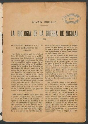 El espíritu heroico y la labor intelectual de Nicolai