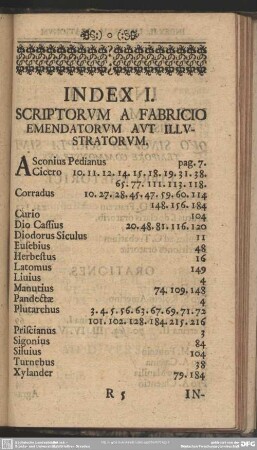Index I. Scriptorum A Fabricio Emendatorm Aut Illustratorum
