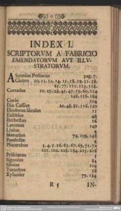 Index I. Scriptorum A Fabricio Emendatorm Aut Illustratorum