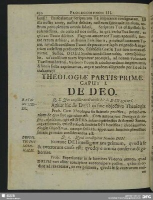 Theologiae Partis Primae Caput I. De Deo