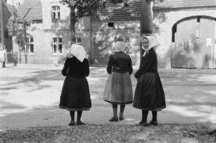 Frauen in Sonntagstracht in Schleife. : Kemšarki w Slepjanskej drasće w Slepom.