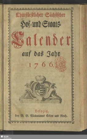 1766: Churfürstlich-Sächsischer Hof- und Staatscalender