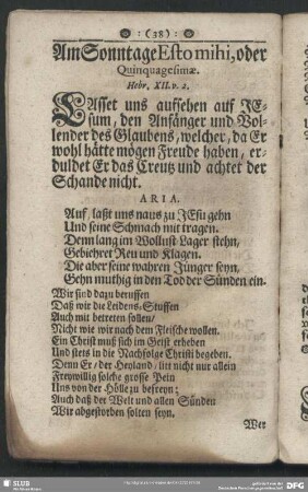 Am Sonntage Esto mihi, oder Quinquagesimae
