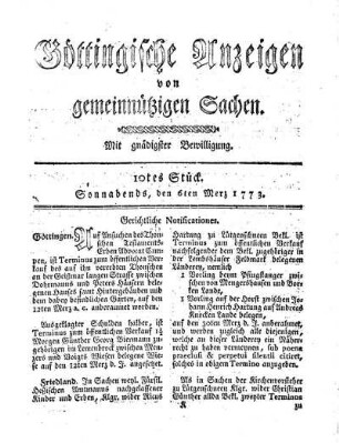 10tes Stück. Sonnabends, den 6ten Merz 1773.