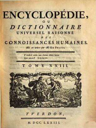 Encyclopédie, Ou Dictionnaire Universel Raisonné Des Connoissances Humaines, 23. Hei - Jam