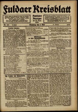 Zweite Ausgabe vom Samstag, den 03. Mai 1919.