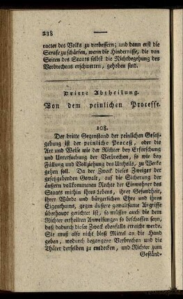 Dritte Abtheilung. Von dem peinlichen Processe. § 108 - 128.