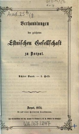 Verhandlungen der Gelehrten Estnischen Gesellschaft. 8. 1877