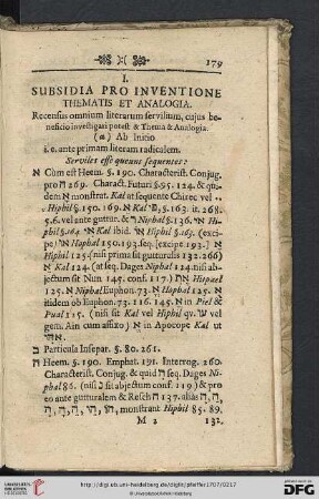 I. Subsidia pro Inventione Thematis et Analogia