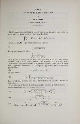 Teoria delle funzioni ellittiche.