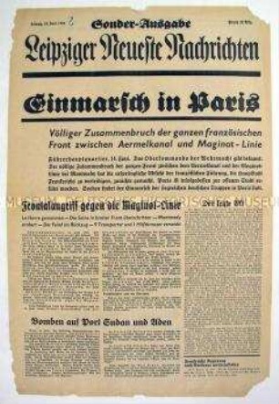 Sonderausgabe der "Leipziger Neuesten Nachrichten" zum Einmarsch der deutschen Truppen in Paris